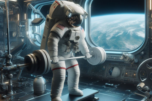 An astronaut complete a deadlift on the space station.